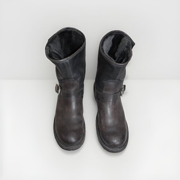 Mens Frye Engineer Boots Shearling Lined Brown Winter Sheepskin Lining Size 13 - Picture 2 of 11